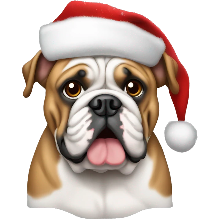 English bulldog with christmas hat emoji