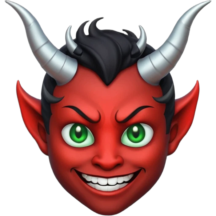 devil emoji in gothic palette with black and green colors, elegant horns, sinister smile, modern goth aesthetic emoji