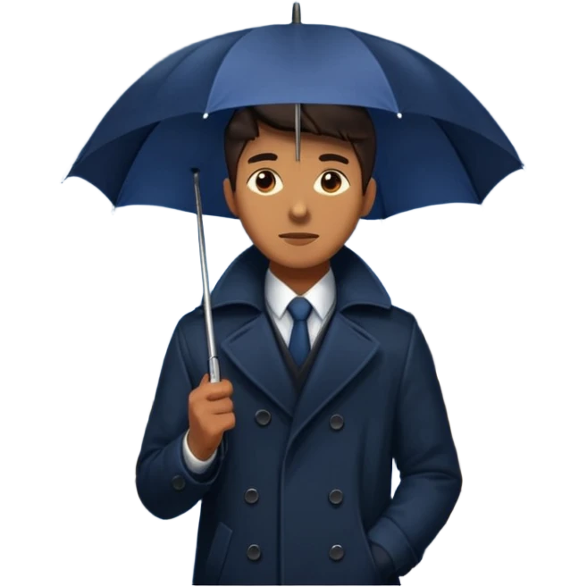Man with umbrella + streetlight reflection, Midnight Wanderer. emoji