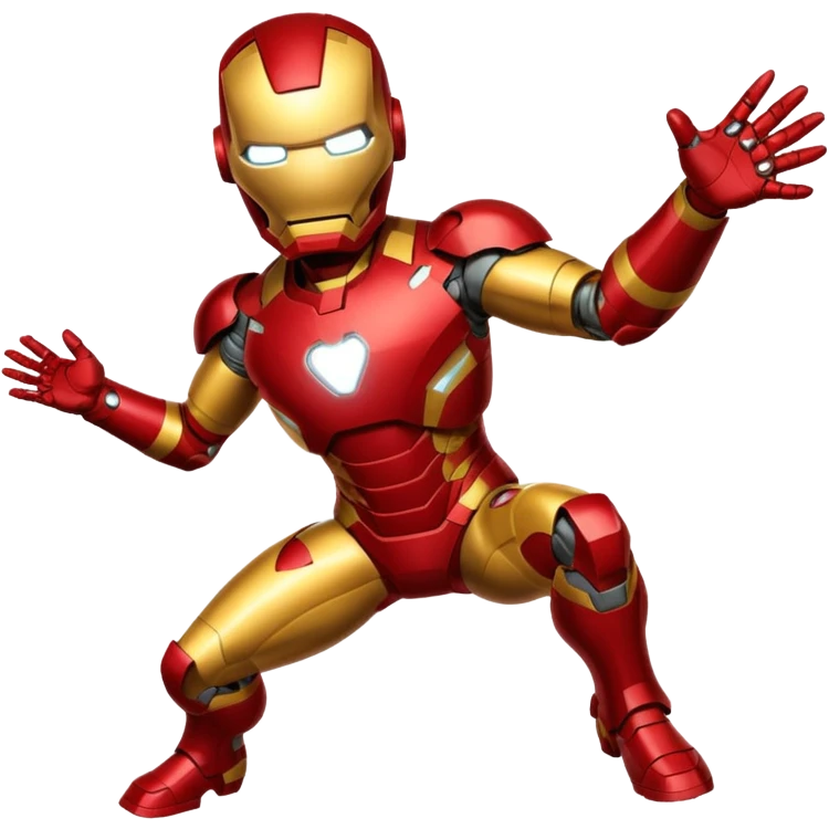 Iron Man flying emoji, arms forward, red and gold suit, apple style emoji emoji