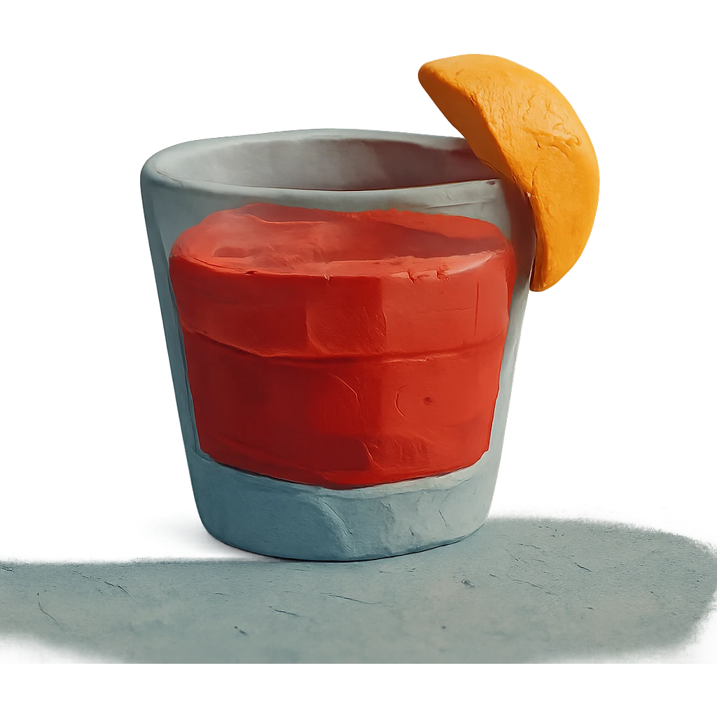negroni cocktail glass with pastel colors and orange peel emoji