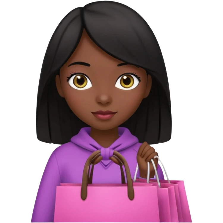 Uma menina morena cabelo liso preto olhos puxados fazendo compra com sacolas rosas  emoji