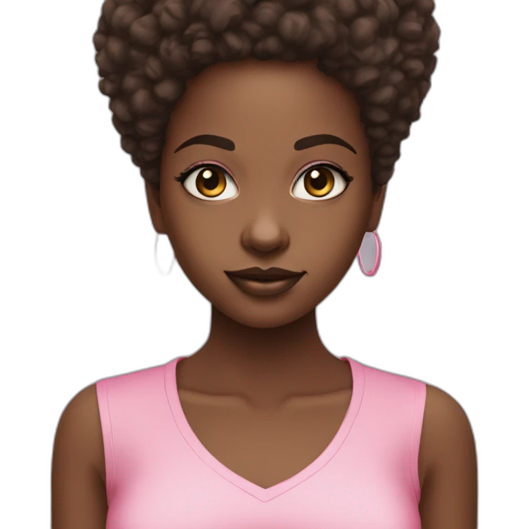 African girl short afro black eyes pink shirt emoji