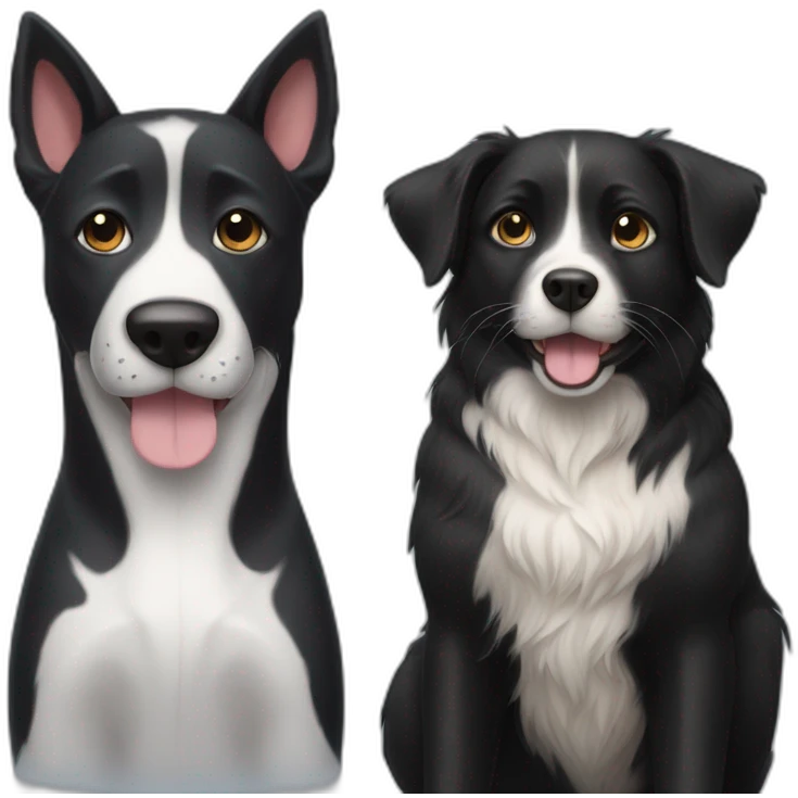 happy black dog next to calico cat emoji