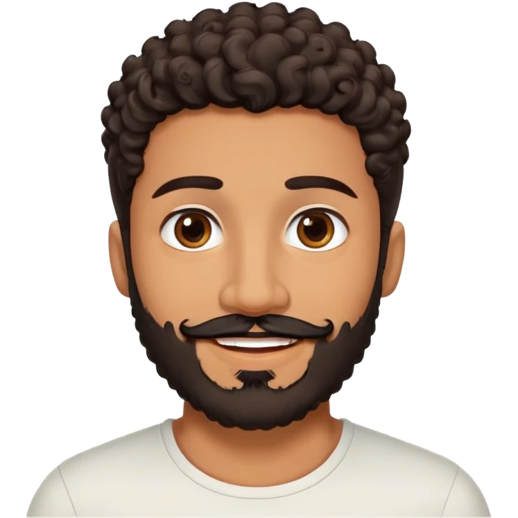 “Latino men man with short, curly dark hair, a well-groomed beard, and expressive dark eyes. He has a warm and charismatic smile emoji