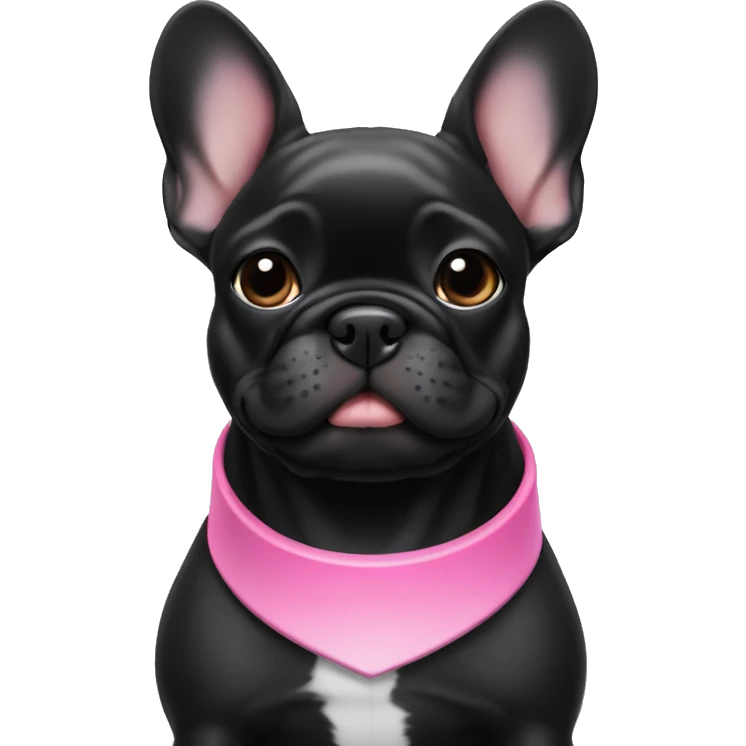 Solid black Frenchie pup with pink collar  emoji