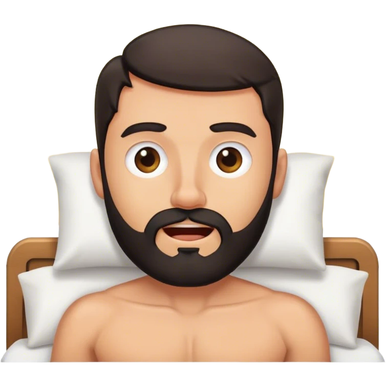 shirtless white man with black beard waking up out of bed with sunshine and sun in the back emoji