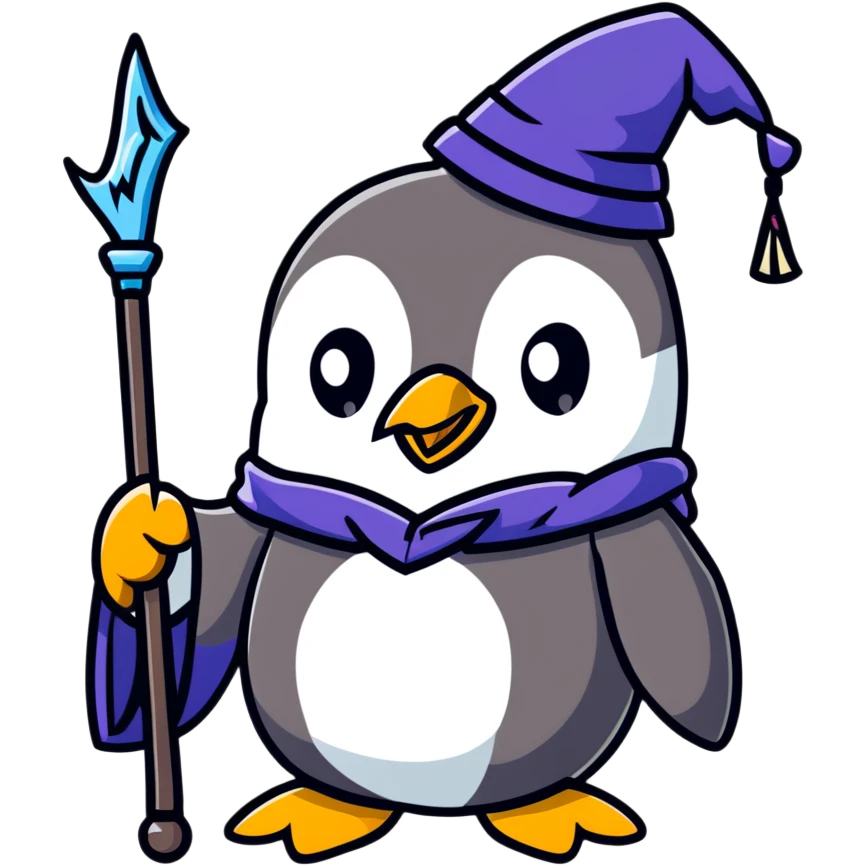 penguin with wizard robe and magic staff emoji