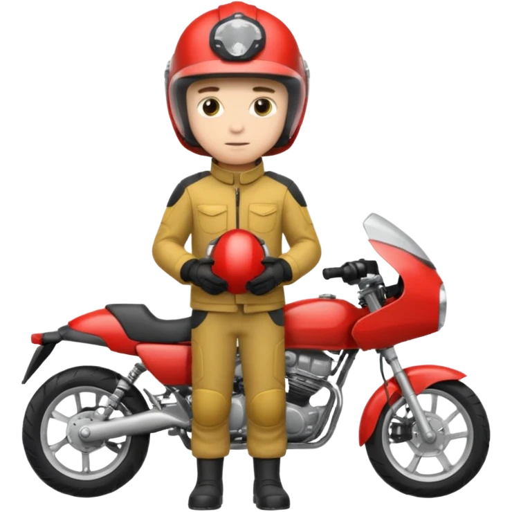 A boy stand with Motorbike emoji