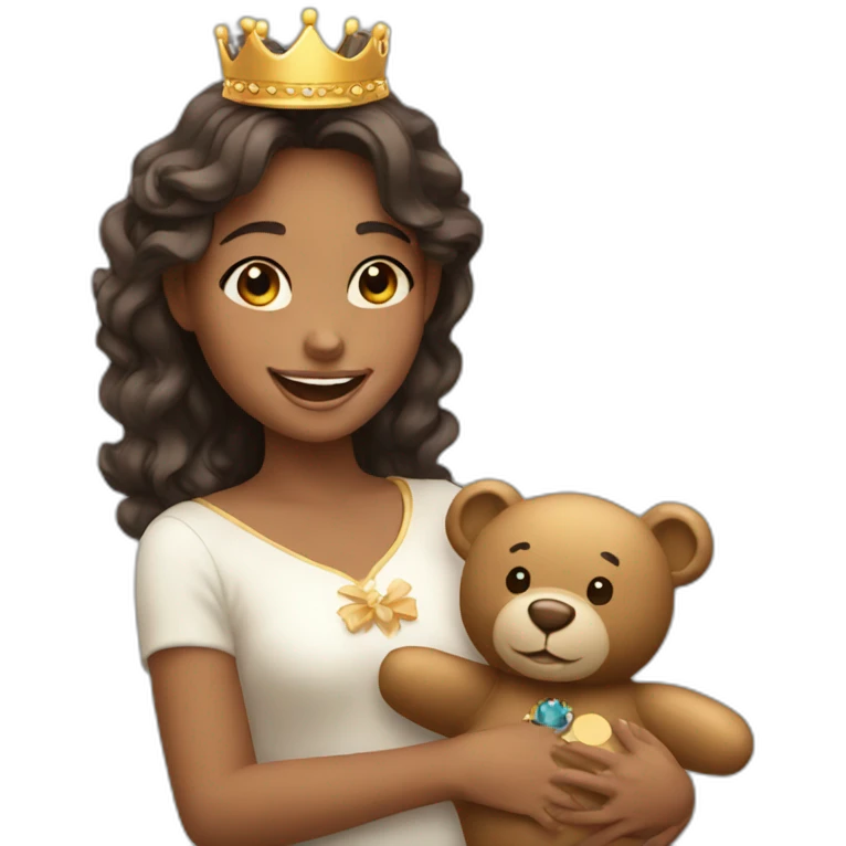 happy girl with teddy bear and a crown emoji