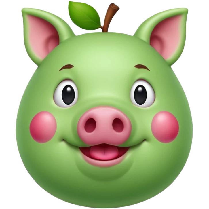 green pig with an apple in it's mouth emoji