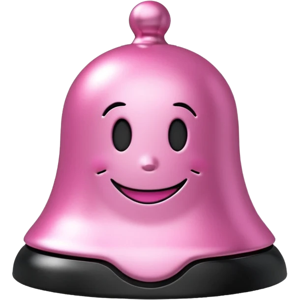 pink call bell with silver top and black base with smiley face on it emoji