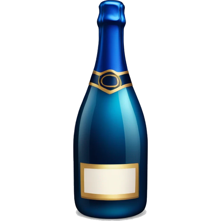 Realistic dark  blue champagne bottle with glass of blue champagne.  emoji