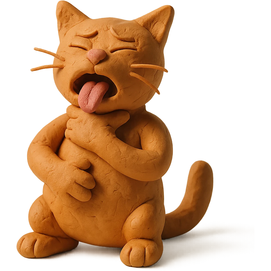 claymation style cat choking itself emoji
