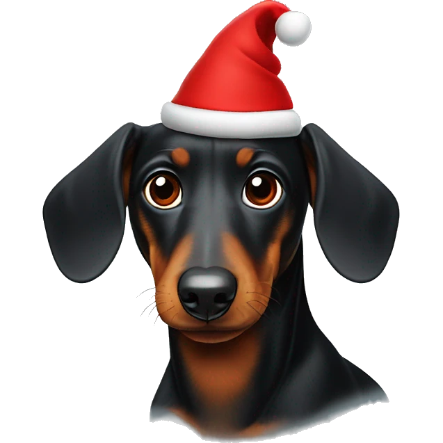 black dachshund with a red christmas hat on top of it’s head  emoji