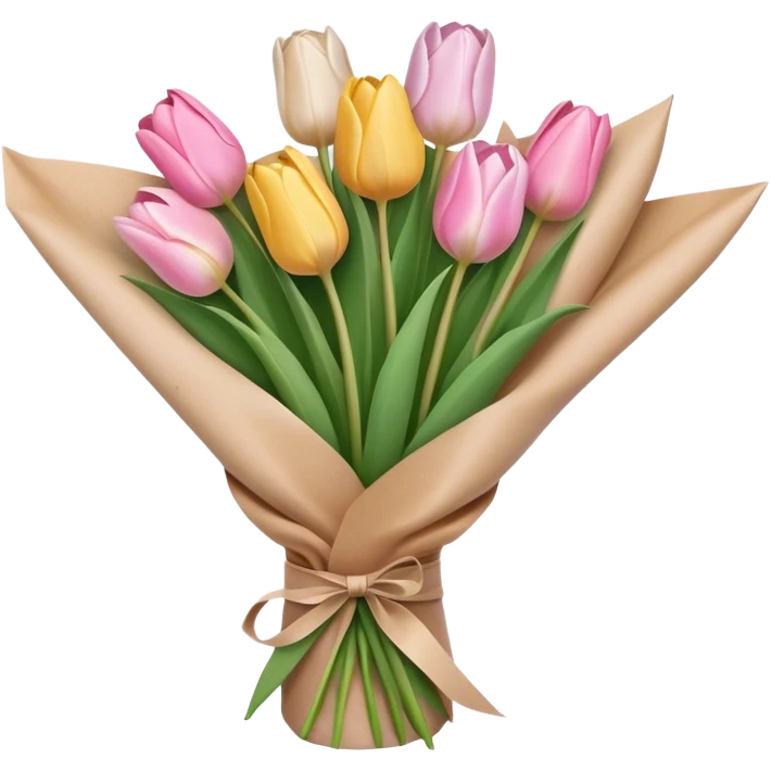 light pastel tulip bouquet wrapped in brown paper emoji