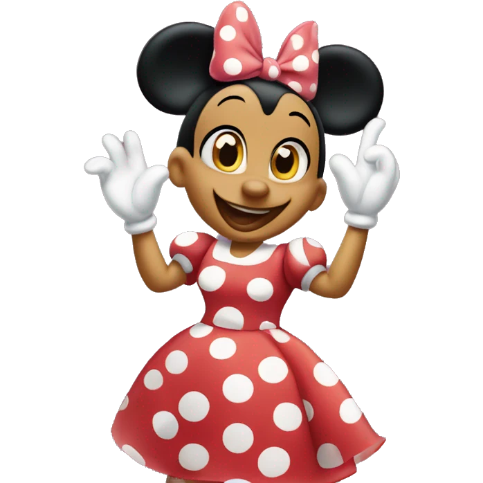 Minnie Mouse White in a polka-dot dress and bow, waving cheerfully emoji