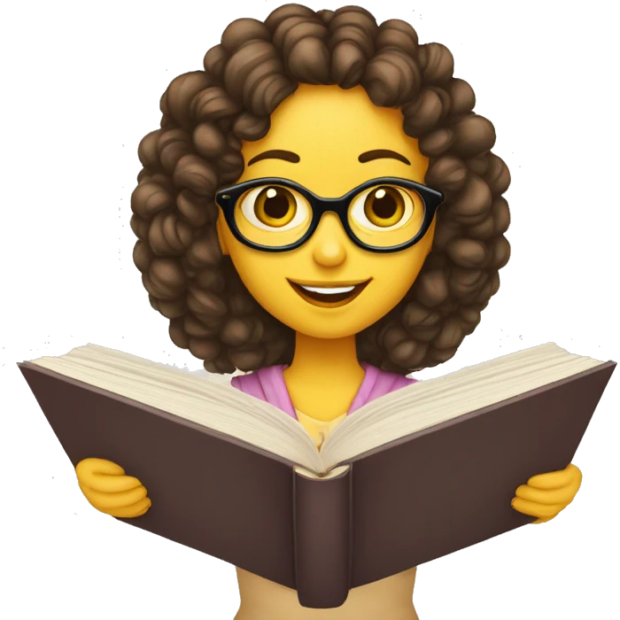 menina de óculos branco lendo um livro de capa amarela emoji