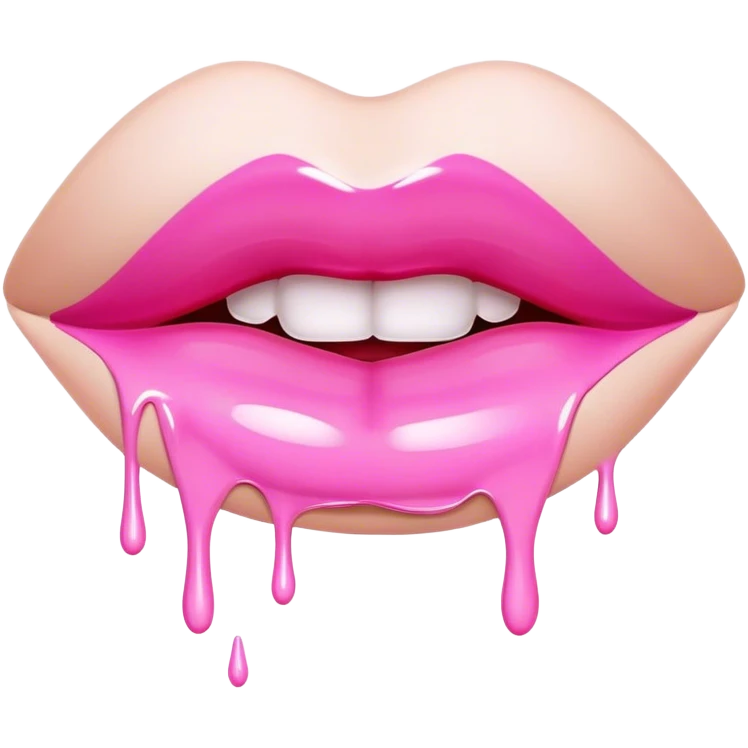 Floating pink glossy lips with solid white paint dripping off emoji