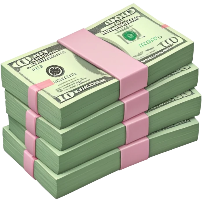 money stacked, muted green 100 dollar bills,pink accent soft luxury rich  emoji