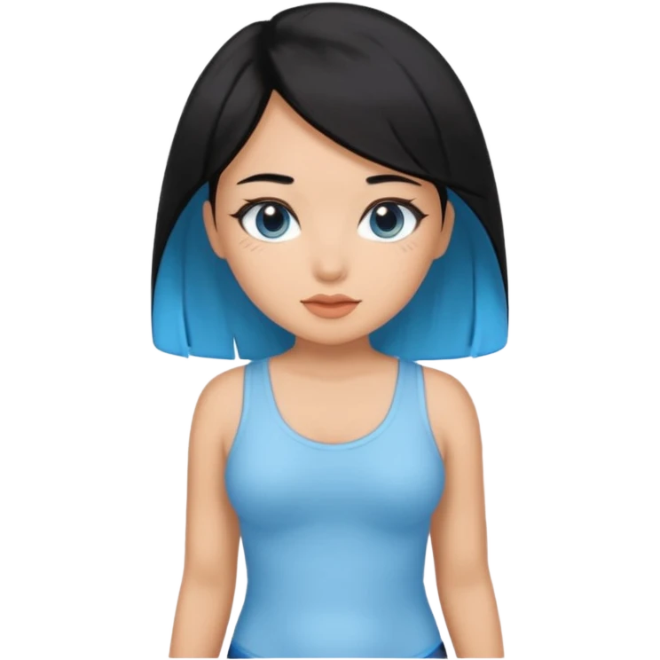 Black haired with baby blue ends, tan skin, and sexy outfit emoji