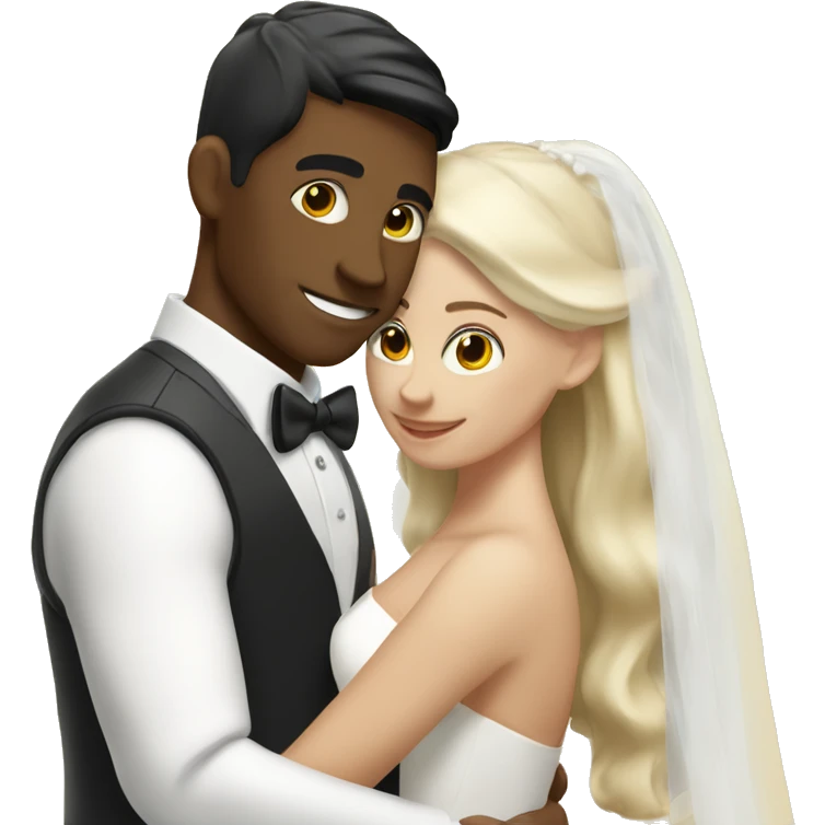 A white blonde man has just married, with a woman with black hair and a brown complexion. They have a lot of money. they are hugged emoji