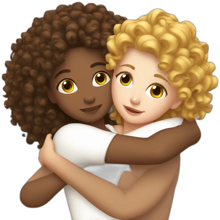 Curly hair white Girl hugs white girl emoji