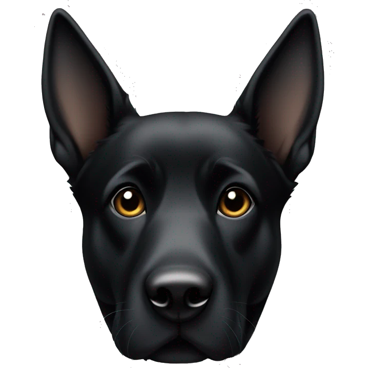 Black German Shepard with one pointy ear and one bent ear emoji