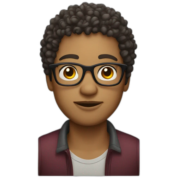 curly short haired man wearing square glasses light skin emoji