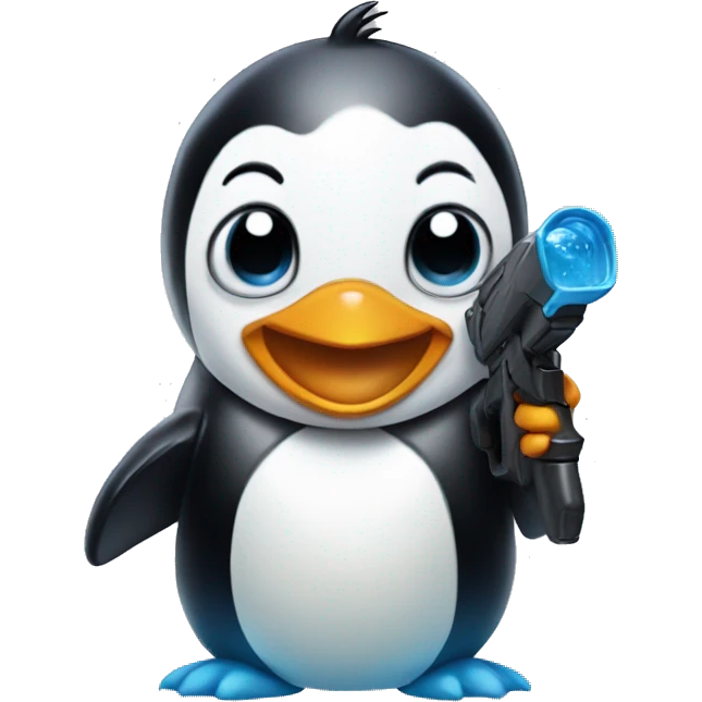 penguin with a water shotgun smiling emoji