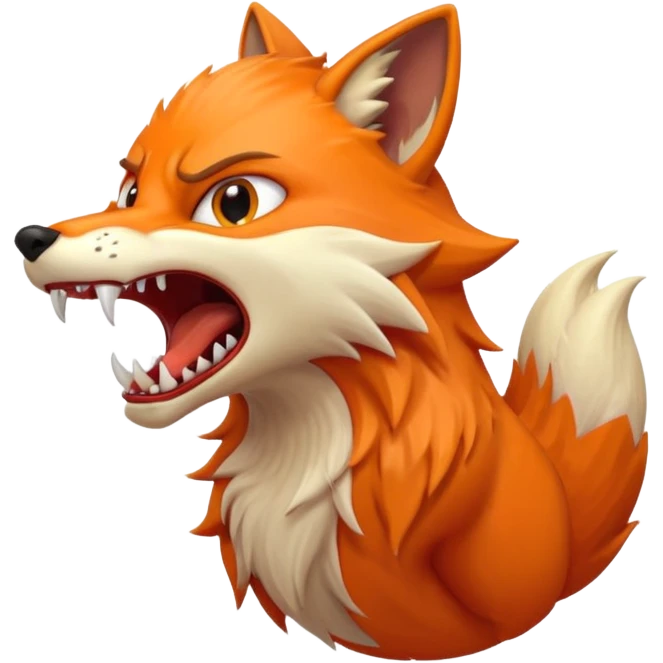 Angry Fox mouth open, scary teeth, side view, monster big mouth emoji