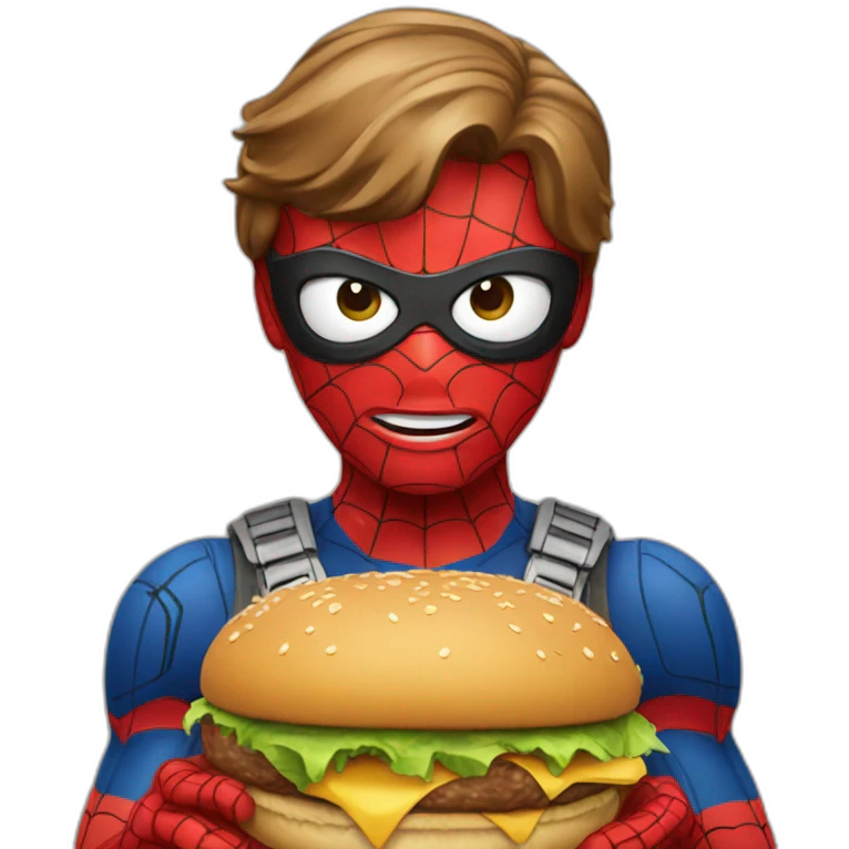 Spider-Man eating hamburger emoji