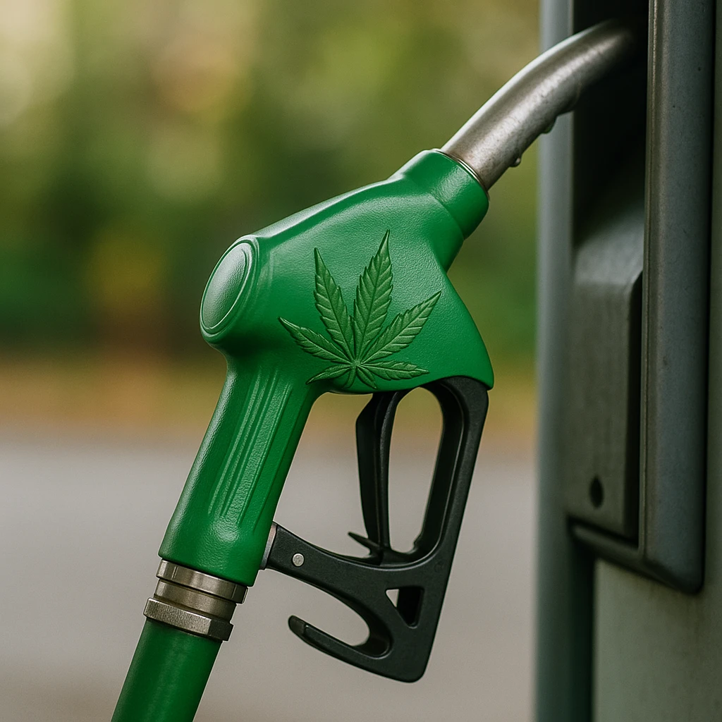 gas pump handle with cannabis leaf emoji