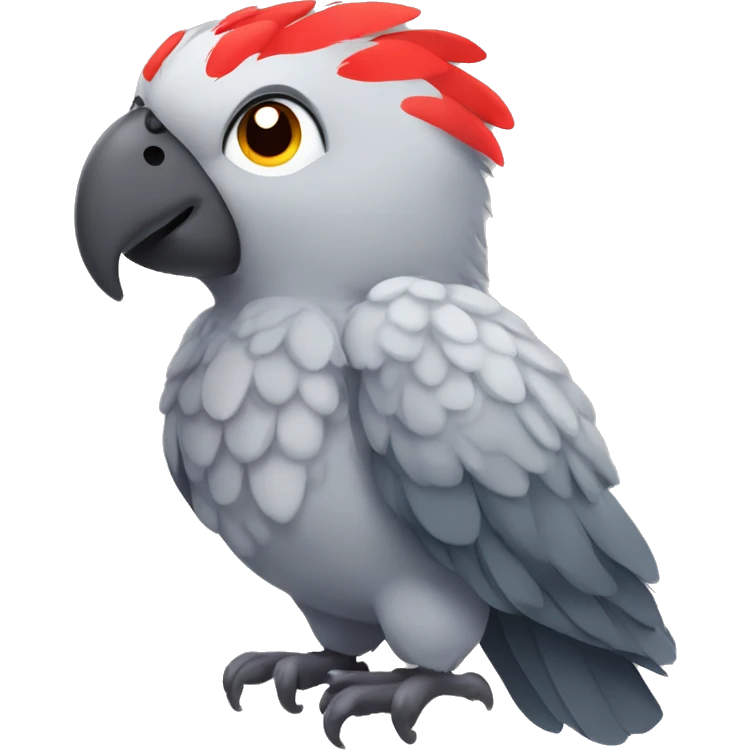 A large parrot. It has gray feathers and a red tail, and its head is white. It is very cute and small and very little annoying, but quite noisy. emoji