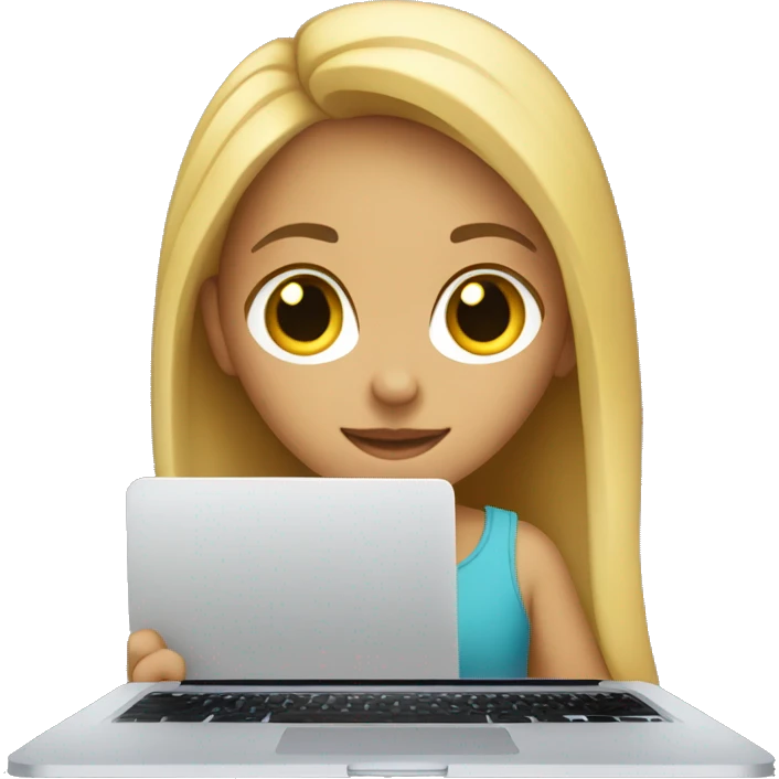 Adolescente en su laptop Apple blanco emoji
