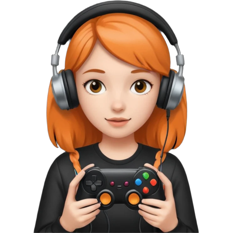 girl with headphones holding all black game controller emoji
