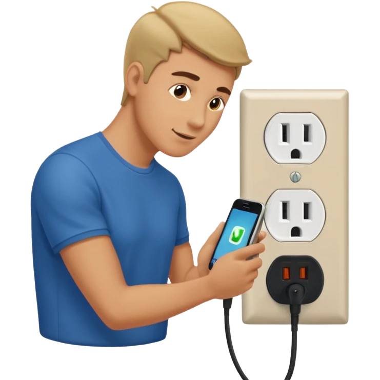 plugging in his phone to an outlet emoji