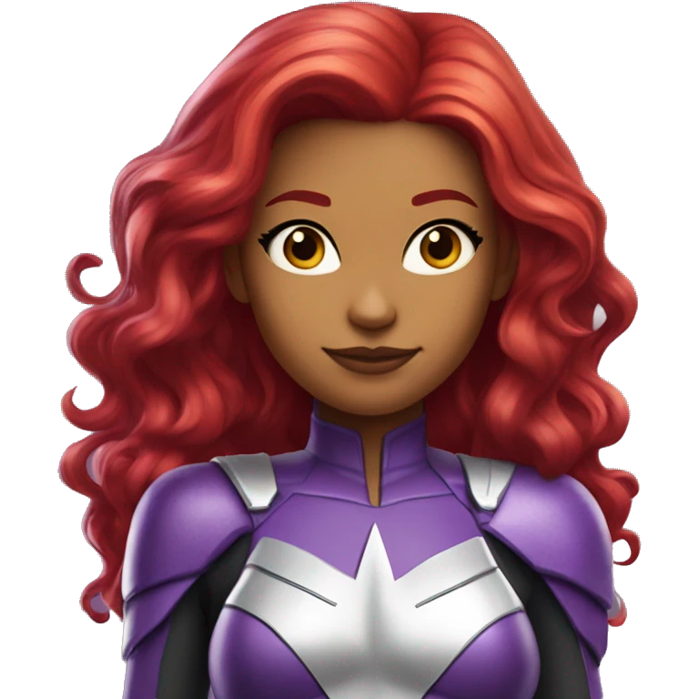 dc comics starfire firey red hair; purple and silver outfit emoji