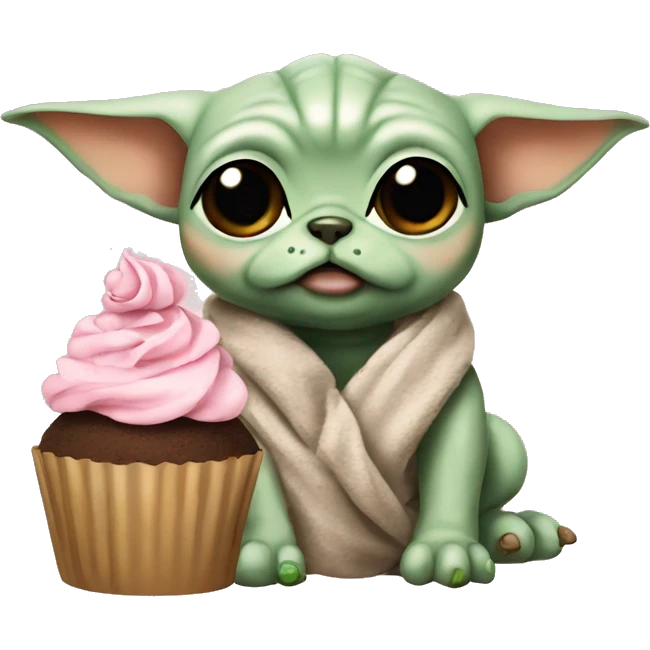 Baby yoda with amstaff dog and cupcake emoji