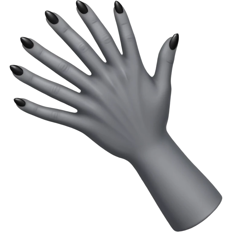 front angle view of a grey colored arm and hand reaching out with black nails emoji