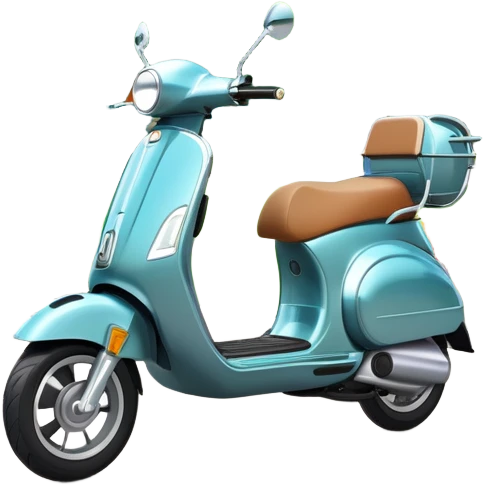 An icon featuring a sleek scooter parked on a smooth city sidewalk. The background showcases a vibrant urban park with green trees, flower beds, and a clear sky. A sense of freedom and movement is captured, with the scooter ready for the next ride. Transparent background emphasizes the simplicity and fun of scootering. emoji