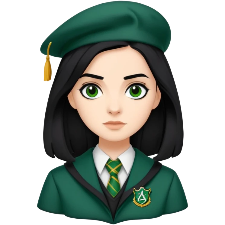 genevieve gaunt is Pansy Parkinson in harry potter, wear hogwarts slytherin uniform, black hair emoji
