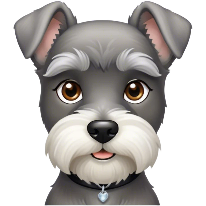 Cinematic Noble Miniature Schnauzer Portrait Emoji, Standing with a proud and stately demeanor, showcasing a sharply defined, salt-and-pepper fur with distinguished eyebrows and a confident, alert expression, simplified yet exquisitely detailed, glowing with a refined, dignified radiance, high shine, exuding intelligence and classic noble charm, soft glowing outline, capturing the essence of a noble Miniature Schnauzer that commands attention with effortless style! emoji