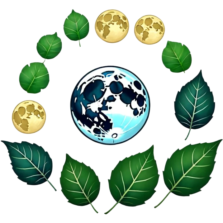 Moon phases made from leaves emoji