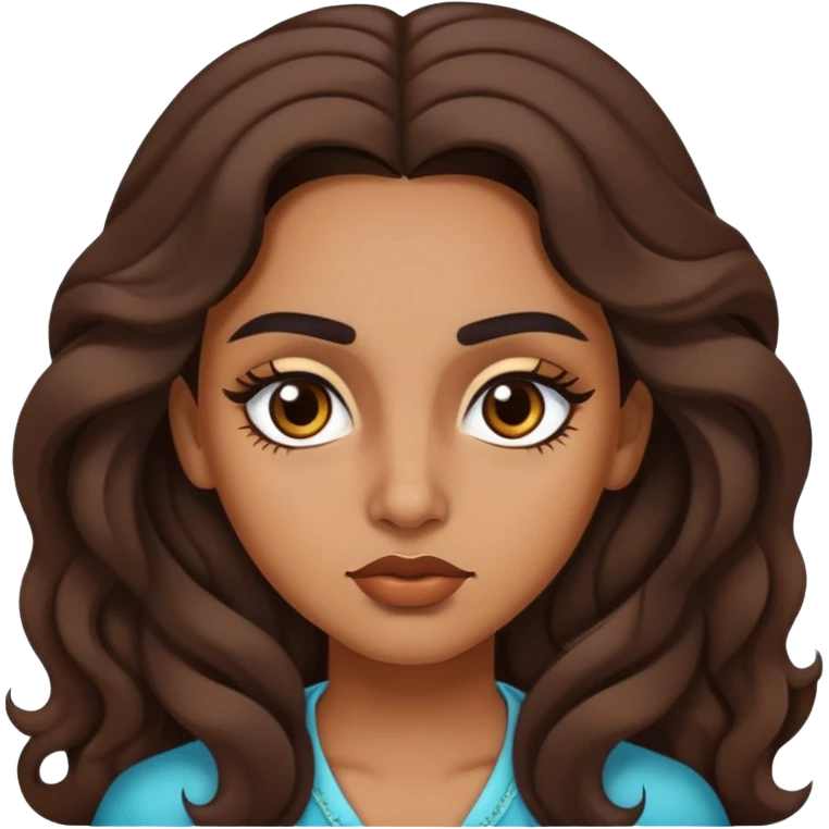 chica morena con pelo largo, ondulado, cejas de choni y ojos rasgados emoji