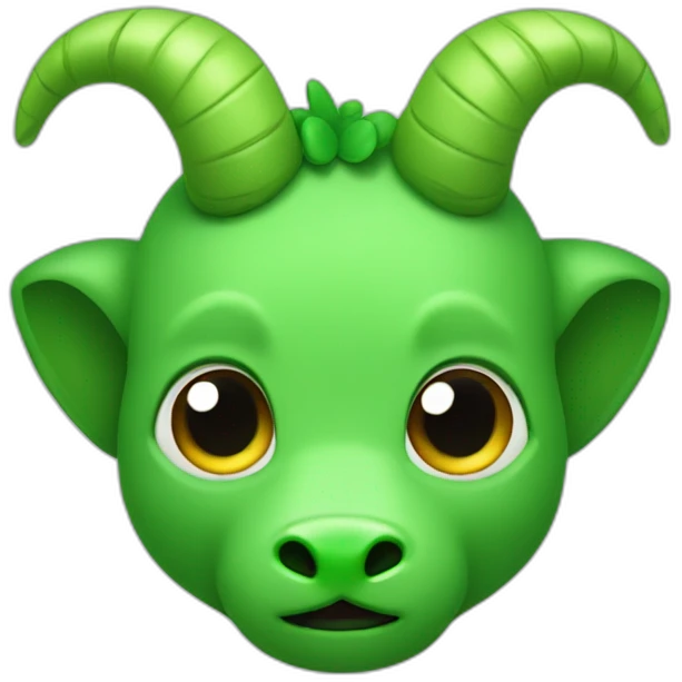 Cute green kobolde head with 2 large green horns, and no ears emoji