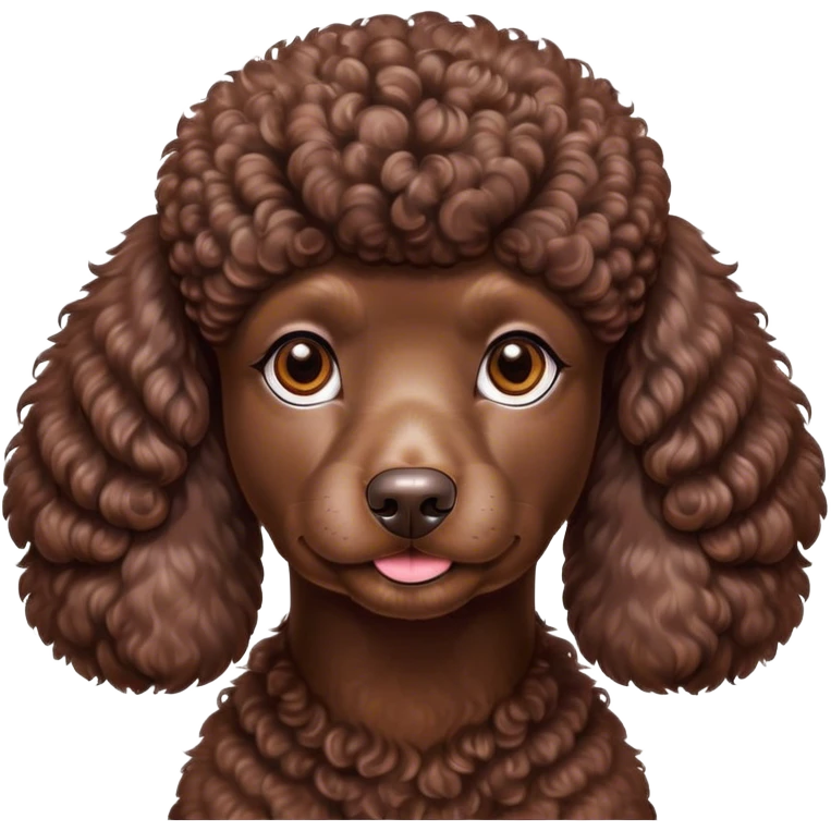 Cinematic Noble Chocolate Poodle Portrait Emoji, Poised and regal, with a refined, elegant build and a meticulously groomed, curly chocolate Fur, deep-set soulful brown eyes, Simplified yet sharp and sophisticated features, highly detailed, glowing with a soft, dignified glow, high shine, intelligent and graceful, stylized with an air of sophistication, focused and attentive, soft glowing outline, capturing the essence of a watchful and confident companion, so majestic it feels as though it could prance out of the screen with effortless authority! emoji