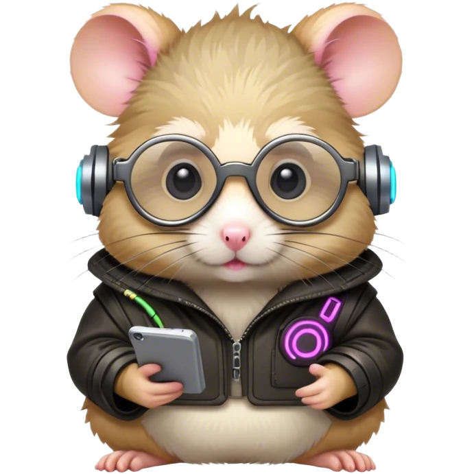 Хомяк-киберпанк 🐹💾 – маленький меховой хакер в очках с неоновыми узорами emoji