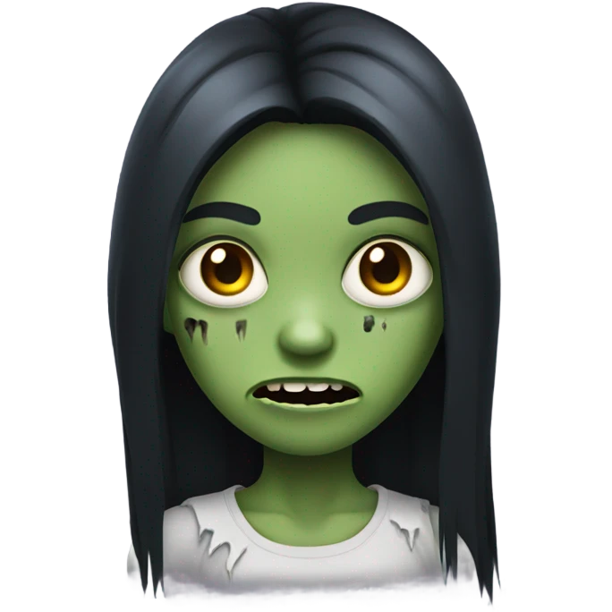 girl zombie with black long hair with teeth and serious face  emoji