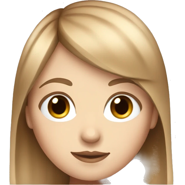 white girl with light brown hair that has red streaks in it and bangs and blue eyes emoji